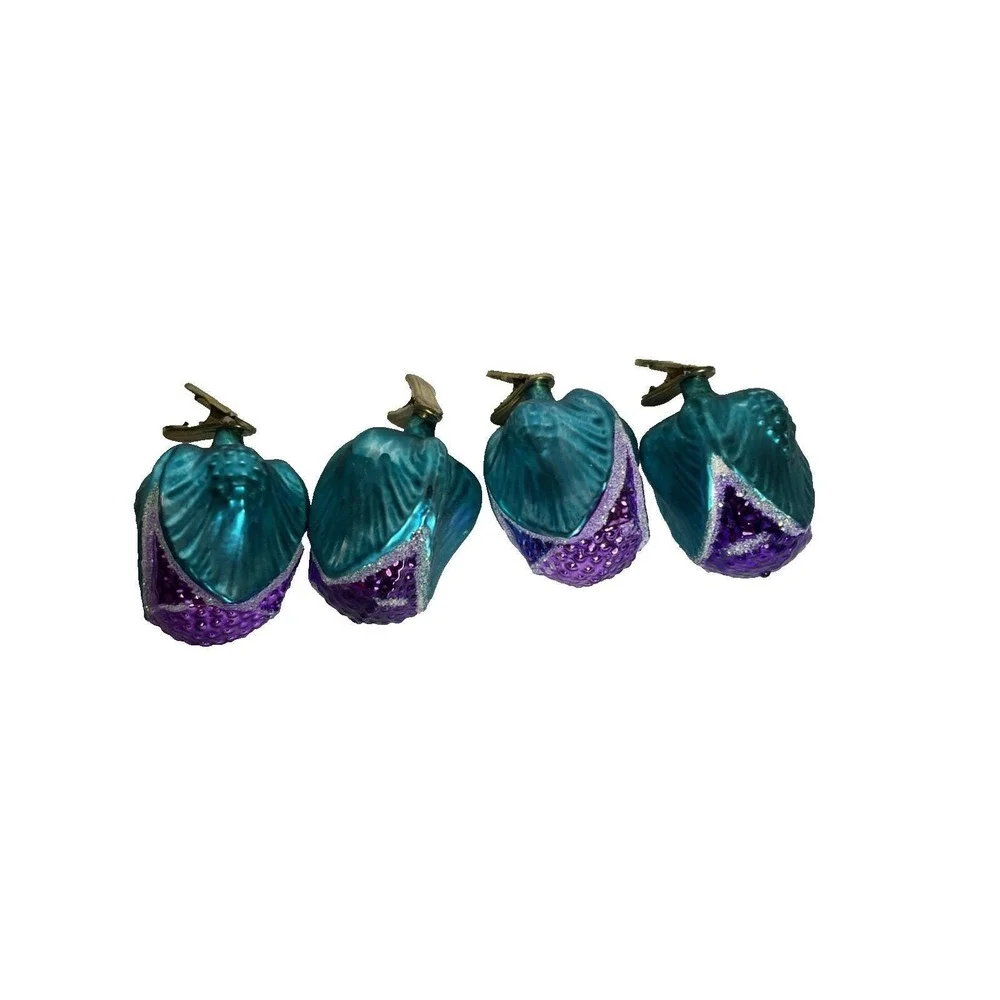 Vintage 4 Clip On Roses with Glitter Blown Glass Ornaments Made in Germany